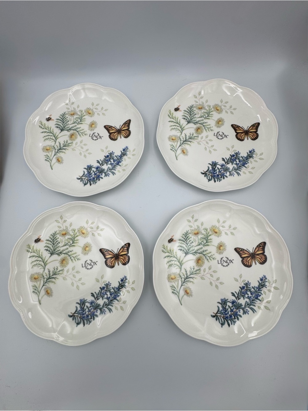 Lenox Butterfly Meadow Herbs Monarch 9-1/8" Luncheon Plates Set of 4‎ NEW